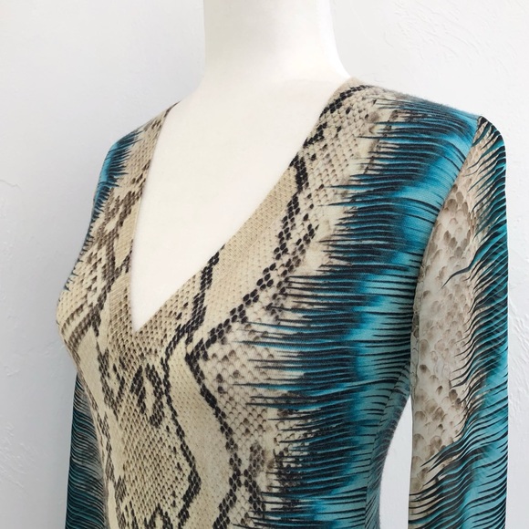 ⭐️ROBERTO CAVALLI⭐️Animal Snake Print Cashmere Silk Sweater Designer Blouse XS - Picture 2 of 15